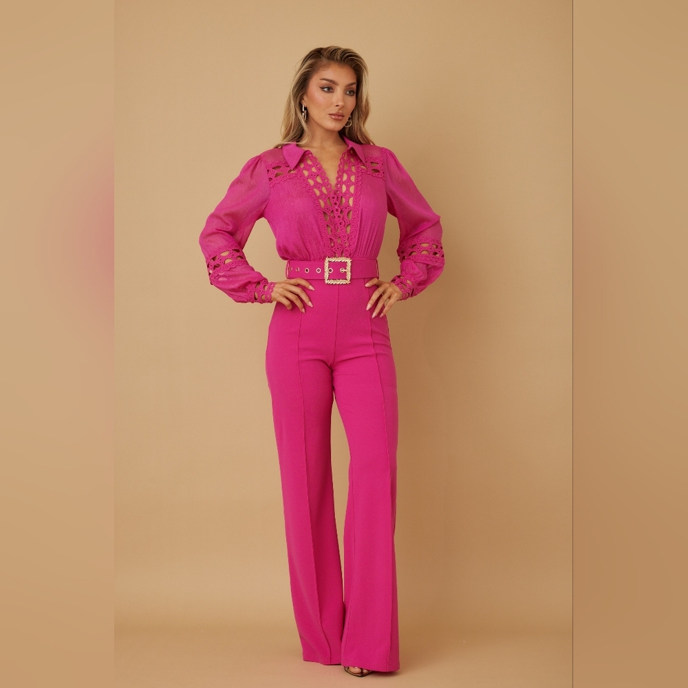 Crochet Woven‎ Top Fuschia Jumpsuit